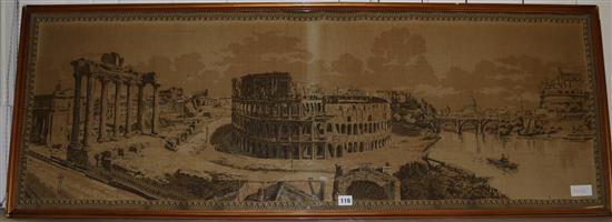 A framed woven panel depicting The Coliseum